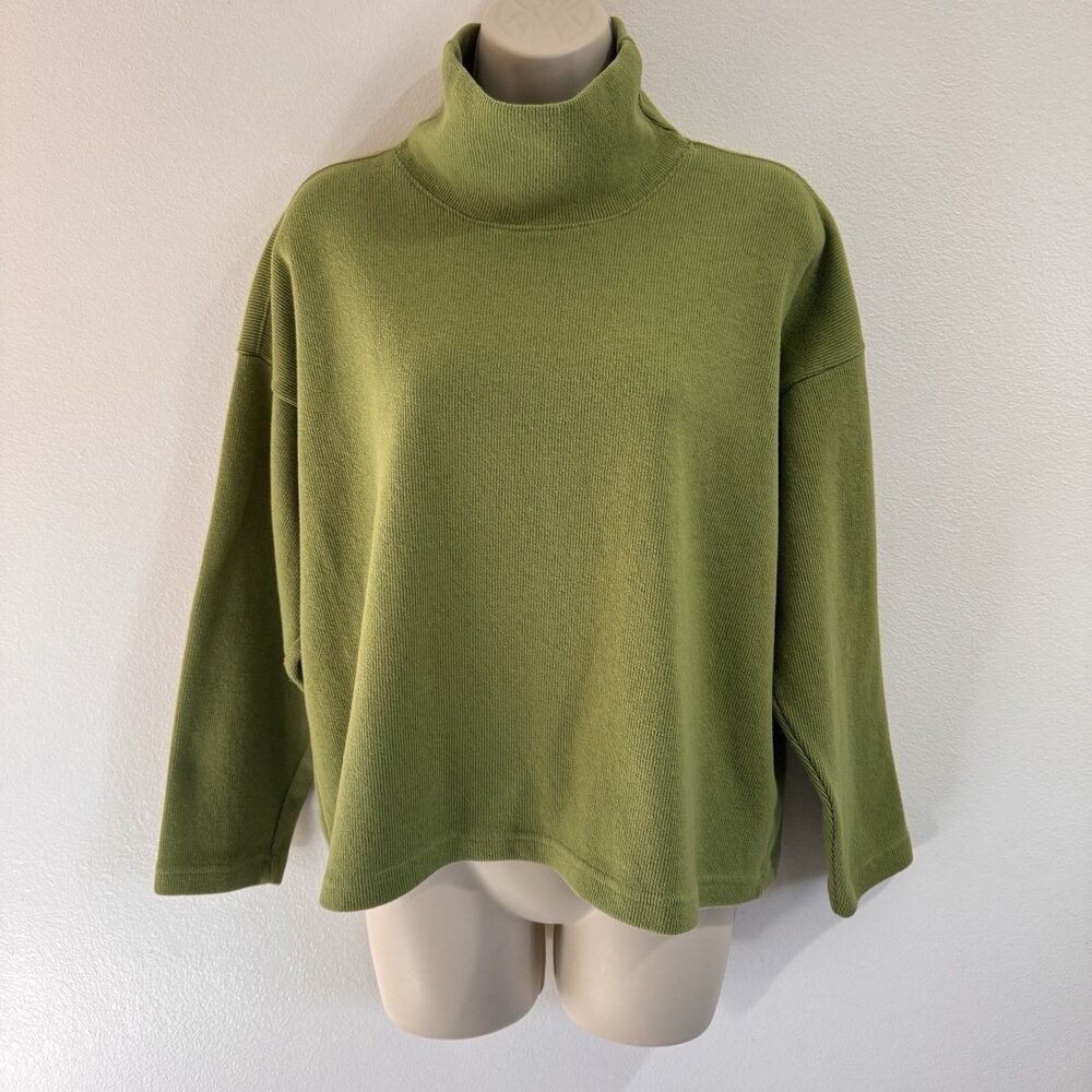 F.H. Clothing Co. Turtleneck Sweater L Green Ribbed Knit 100% Cotton Vermont USA